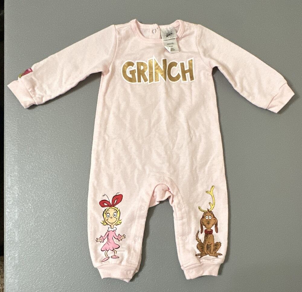 Dr. Seuss Grinch Pink Long Sleeve Coverall One-Piece 6-9 Months